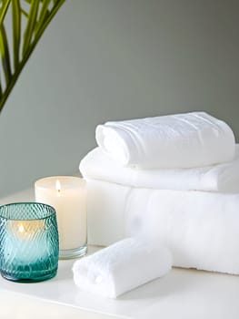 White Bath Towel Bathrom decor soft spa with candles