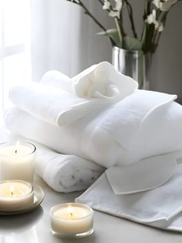 White Bath Towel Bathrom decor soft spa with candles
