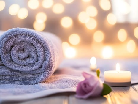 White Bath Towel Bathrom decor soft spa with candles