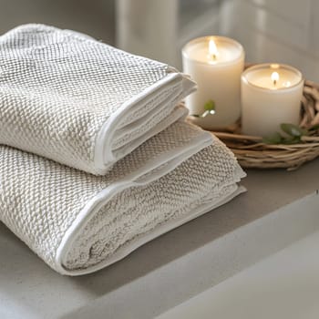 White Bath Towel Bathrom decor soft spa with candles
