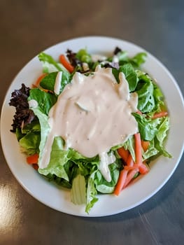 Tasty Mixed Salad vegetables with American Dressing meal dish