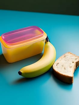 Lunch box Healthy sandwich and fruits break food dish