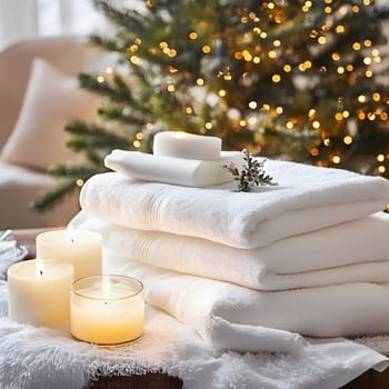 White Bath Towel Bathrom decor soft spa with candles