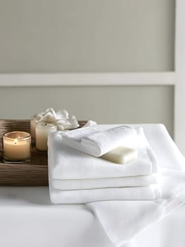 White Bath Towel Bathrom decor soft spa with candles