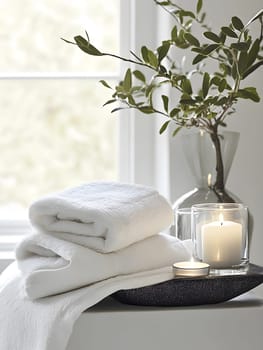 White Bath Towel Bathrom decor soft spa with candles