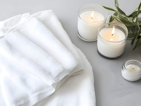 White Bath Towel Bathrom decor soft spa with candles