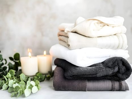 White Bath Towel Bathrom decor soft spa with candles