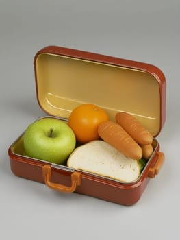 Lunch box Healthy sandwich and fruits break food dish