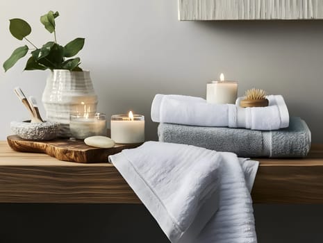 White Bath Towel Bathrom decor soft spa with candles