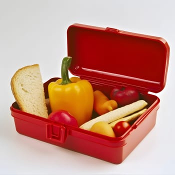Lunch box Healthy sandwich and fruits break food dish