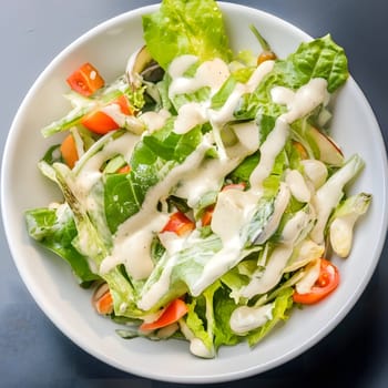 Tasty Mixed Salad vegetables with American Dressing meal dish