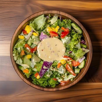 Tasty Mixed Salad vegetables with American Dressing meal dish