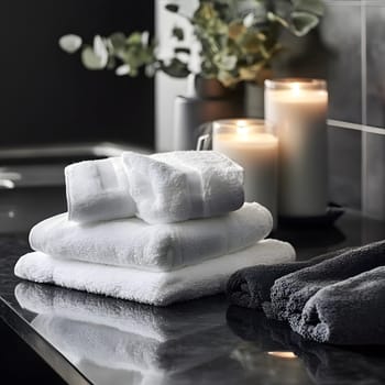 White Bath Towel Bathrom decor soft spa with candles