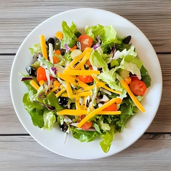 Tasty Mixed Salad vegetables with American Dressing meal dish