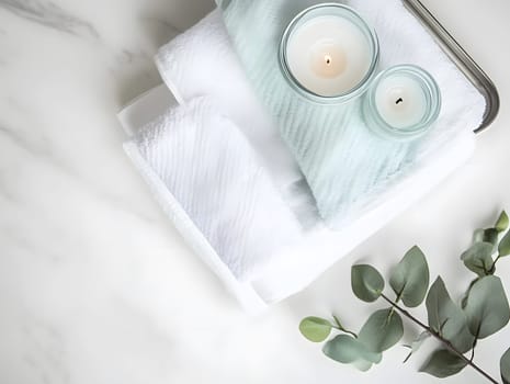 White Bath Towel Bathrom decor soft spa with candles