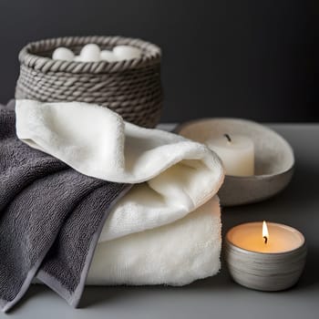 White Bath Towel Bathrom decor soft spa with candles
