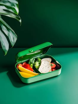 Lunch box Healthy sandwich and fruits break food dish