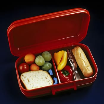 Lunch box Healthy sandwich and fruits break food dish