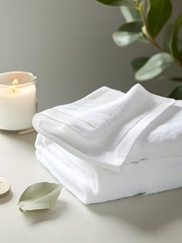 White Bath Towel Bathrom decor soft spa with candles