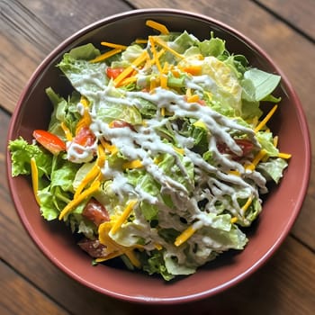 Tasty Mixed Salad vegetables with American Dressing meal dish
