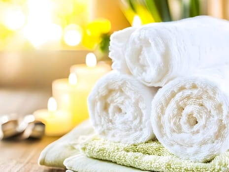 White Bath Towel Bathrom decor soft spa with candles
