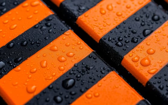 Close-up of wet orange and black striped surface.