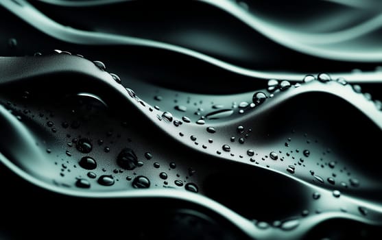 Abstract dark fabric with water droplets creating wavy patterns and texture.