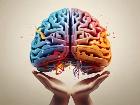 Abstract hands holding the brain