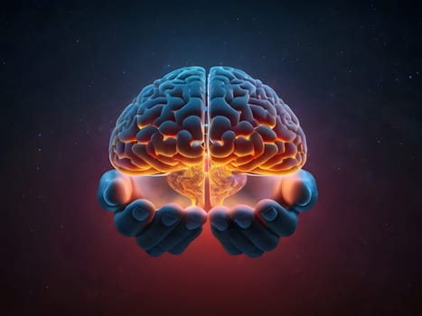 Abstract hands holding the brain