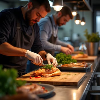 Closeup of cooking seafood in restaurant