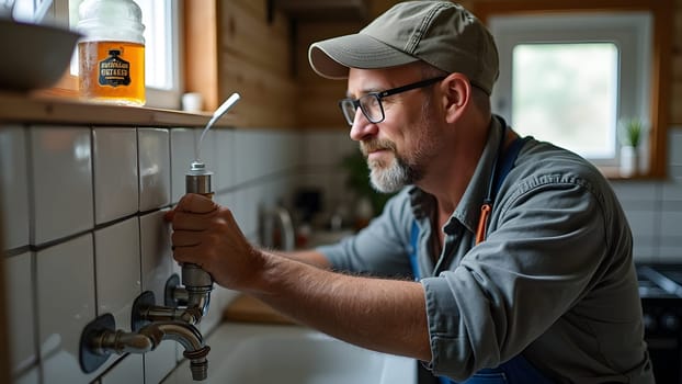 Handsome plumber at the work