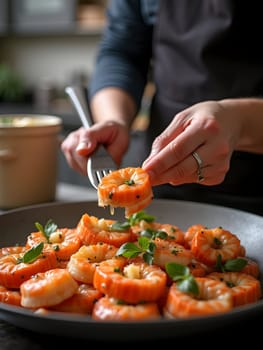 Closeup of cooking seafood in restaurant