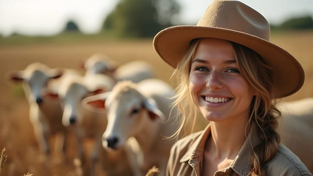 Cute girl works at farm