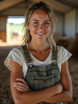Cute girl works at farm