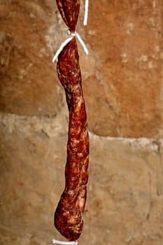 home-made sausage of the Black Forest in a German cellar