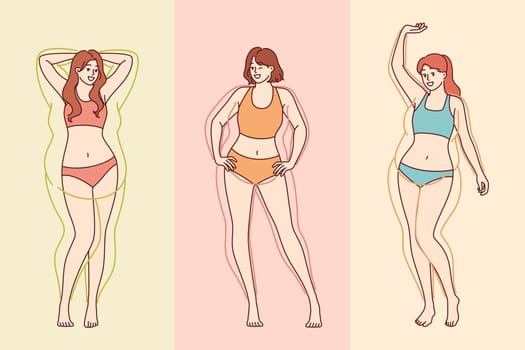 Woman transformation through losing excess weight and gaining built-in body after liposuction surgery. Getting rid of excess weight and belly fat or cellulite that spoils your appearance