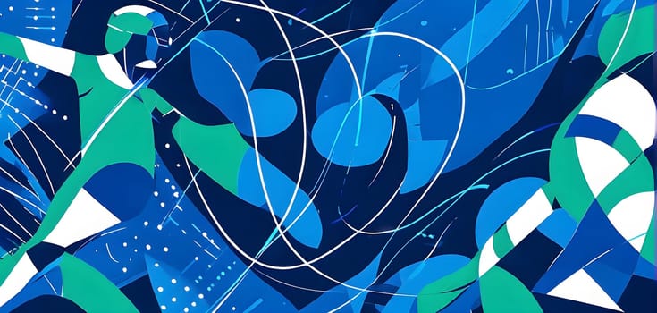 Converging digital lines and sport athletes silhouettes in vibrant colors, creating an abstract pattern to show AI’s impact in sports training