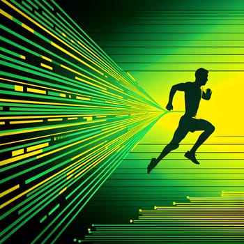 Converging digital lines and sport athletes silhouettes in vibrant colors, creating an abstract pattern to show AI’s impact in sports training