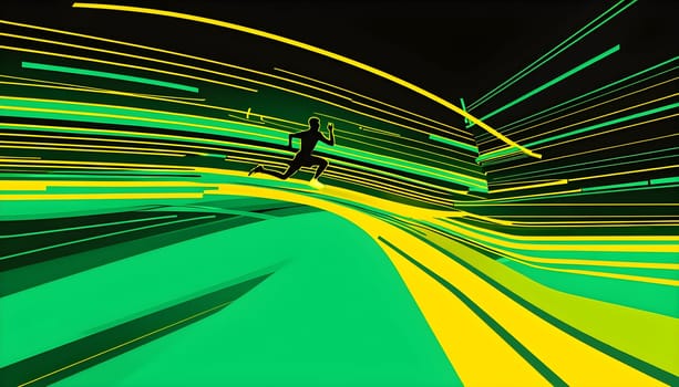 Converging digital lines and sport athletes silhouettes in vibrant colors, creating an abstract pattern to show AI’s impact in sports training