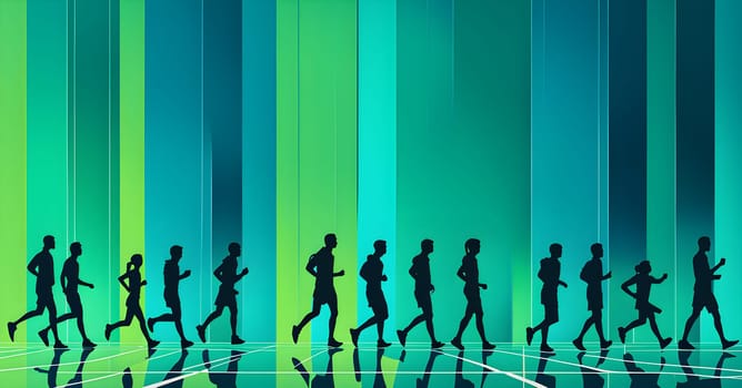 Converging digital lines and sport athletes silhouettes in vibrant colors, creating an abstract pattern to show AI’s impact in sports training