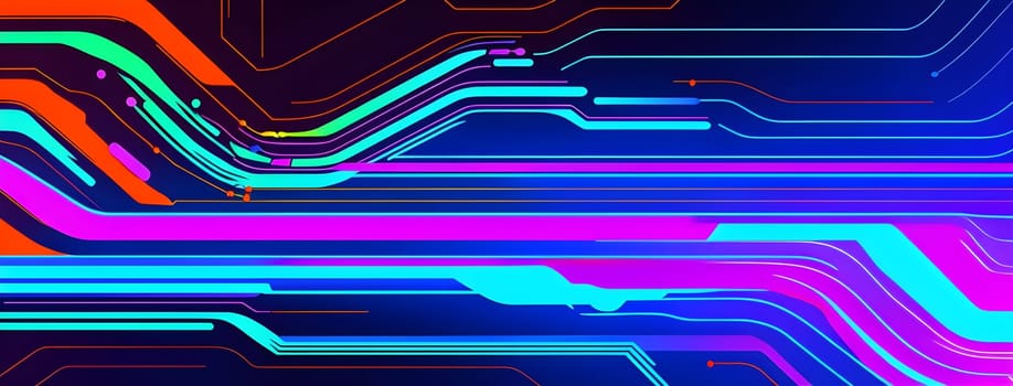 Converging digital lines and sport athletes silhouettes in vibrant colors, creating an abstract pattern to show AI’s impact in sports training