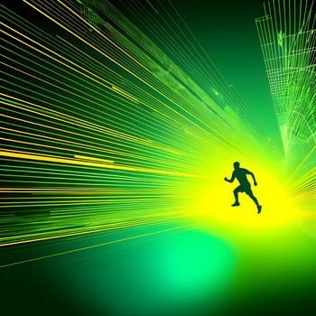 Converging digital lines and sport athletes silhouettes in vibrant colors, creating an abstract pattern to show AI’s impact in sports training