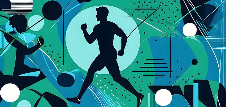Converging digital lines and sport athletes silhouettes in vibrant colors, creating an abstract pattern to show AI’s impact in sports training