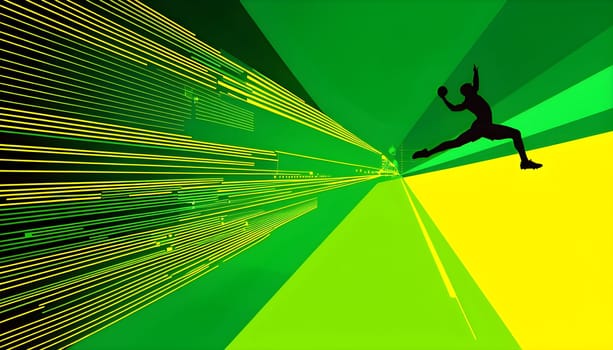 Converging digital lines and sport athletes silhouettes in vibrant colors, creating an abstract pattern to show AI’s impact in sports training