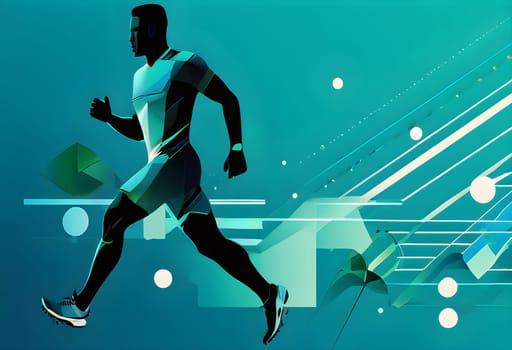 Converging digital lines and sport athletes silhouettes in vibrant colors, creating an abstract pattern to show AI’s impact in sports training
