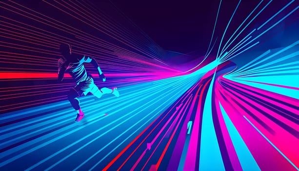Converging digital lines and sport athletes silhouettes in vibrant colors, creating an abstract pattern to show AI’s impact in sports training