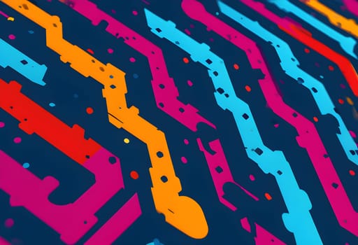 Converging digital lines and sport athletes silhouettes in vibrant colors, creating an abstract pattern to show AI’s impact in sports training
