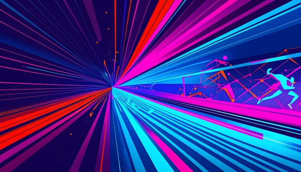 Converging digital lines and sport athletes silhouettes in vibrant colors, creating an abstract pattern to show AI’s impact in sports training