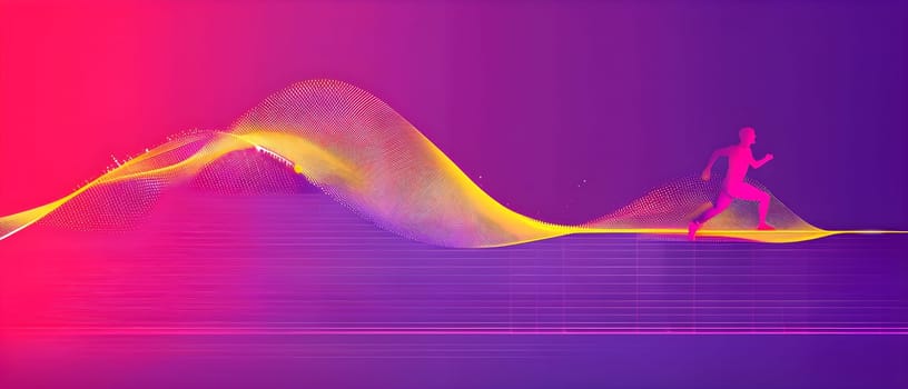 illustration of a wave of data points shaping into a runner's silhouette, conveying speed and precision guided by AI
