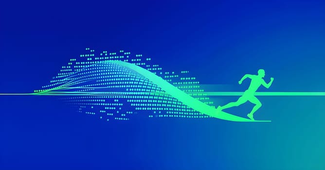 illustration of a wave of data points shaping into a runner's silhouette, conveying speed and precision guided by AI
